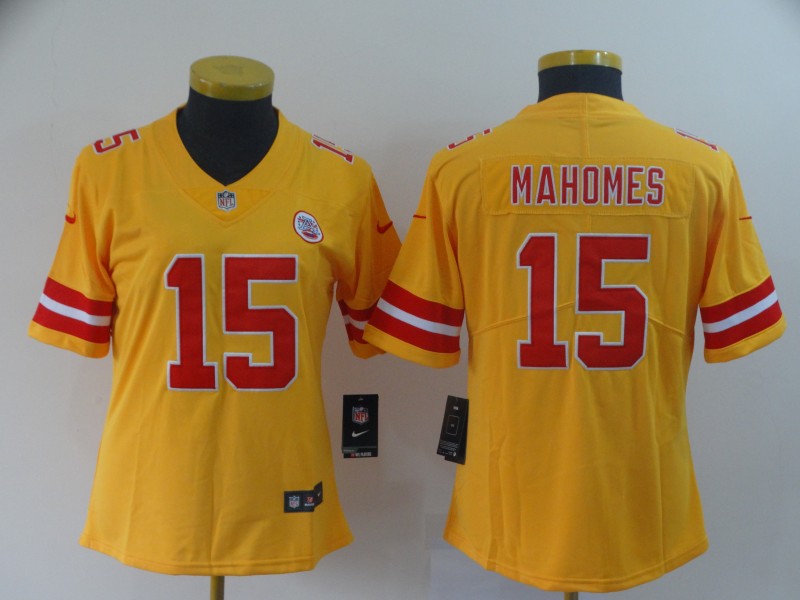 Women Kansas City Chiefs #15 Mahomes yellow Nike Vapor Untouchable Limited NFL Jerseys